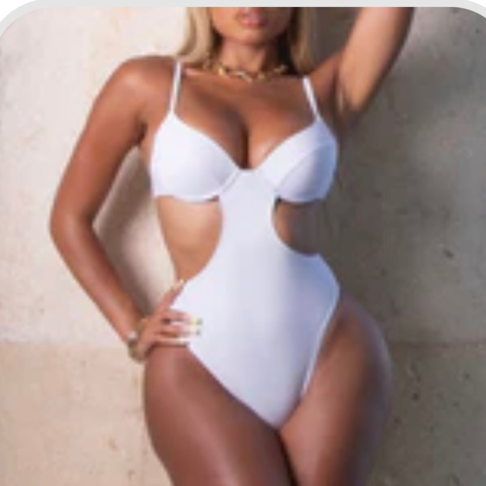 White cut out one piece swim suit